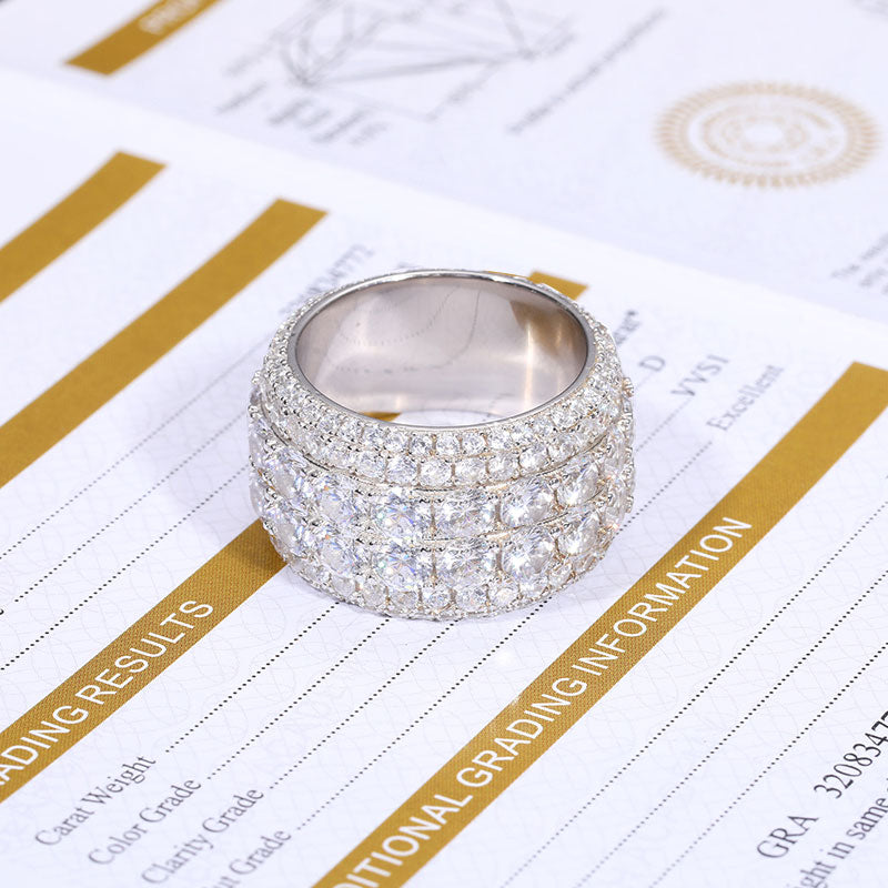 Luxurious sterling silver band, encrusted with moissanite.