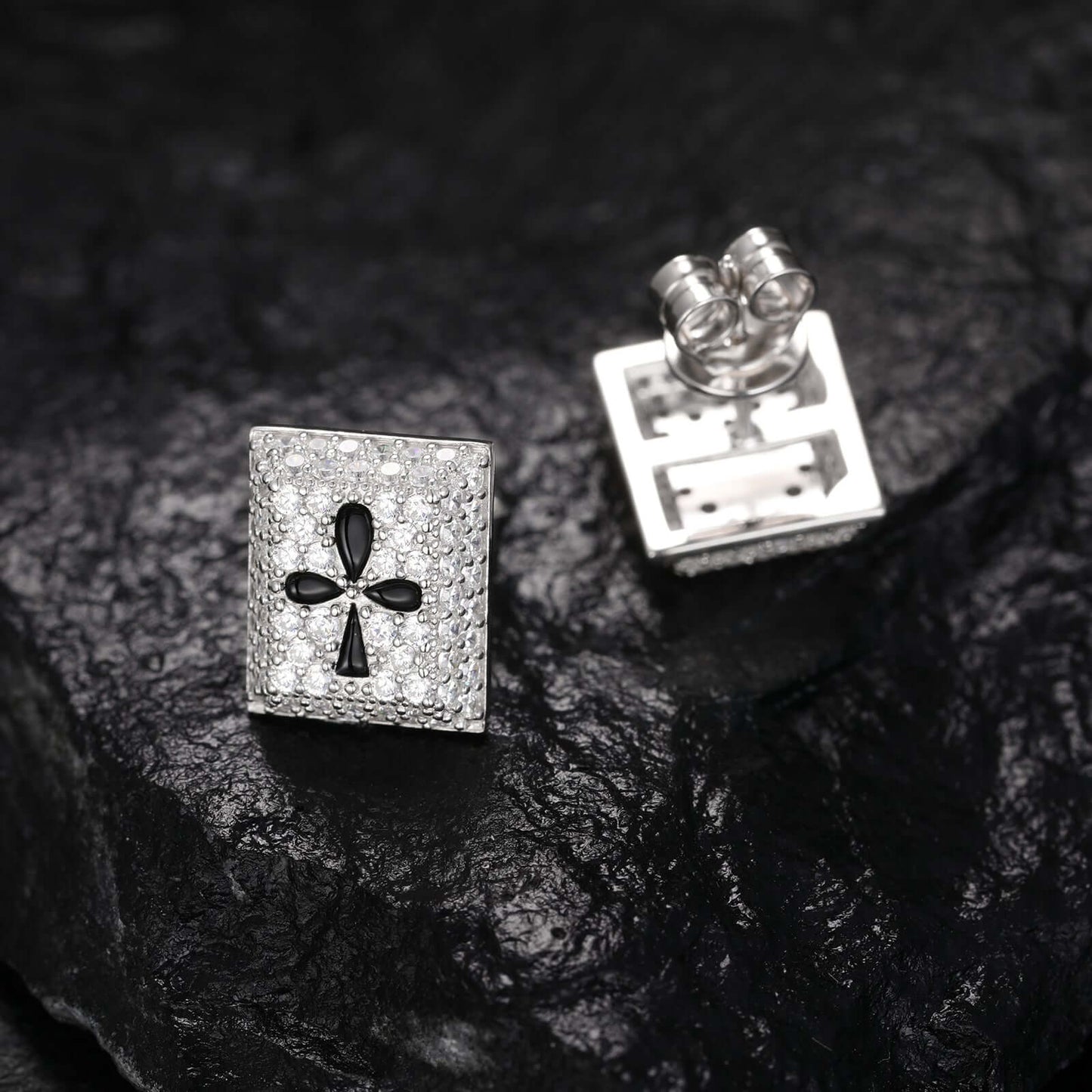 Statement earrings, playing card theme, moissanite & diamonds in sterling silver setting.