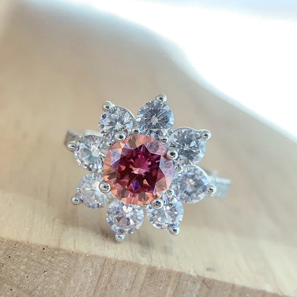 Moissanite and sterling silver ring , floral design.