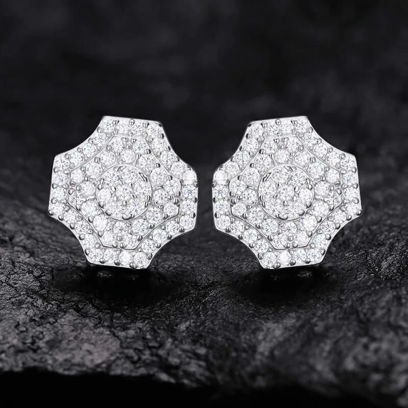 Elegant octagon earrings, moissanite & diamonds.