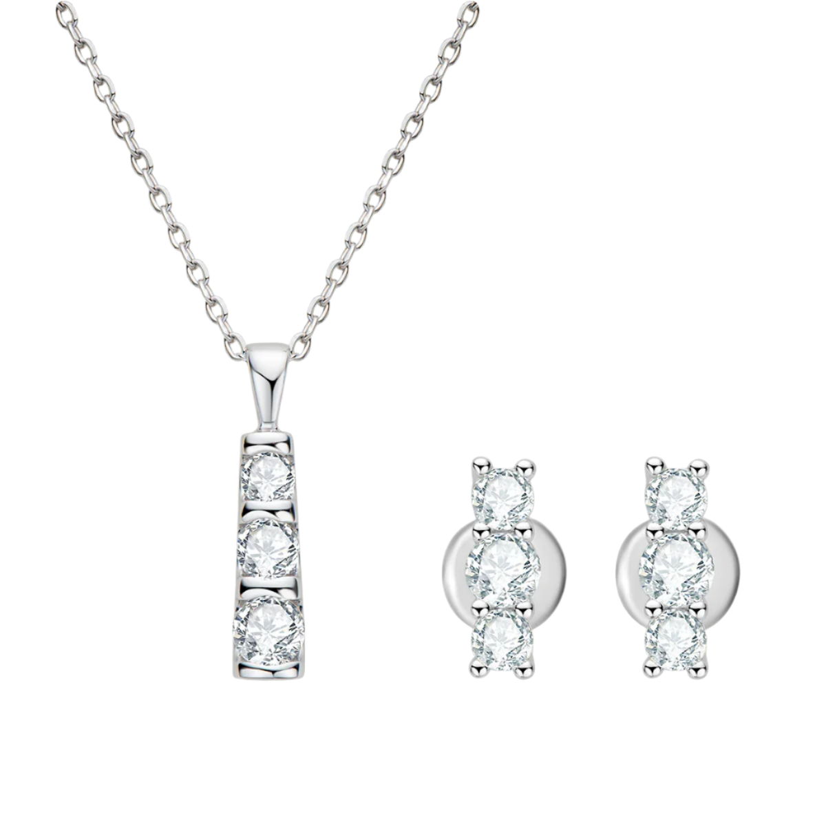 Sterling silver necklace & earrings with sparkling moissanite stones.