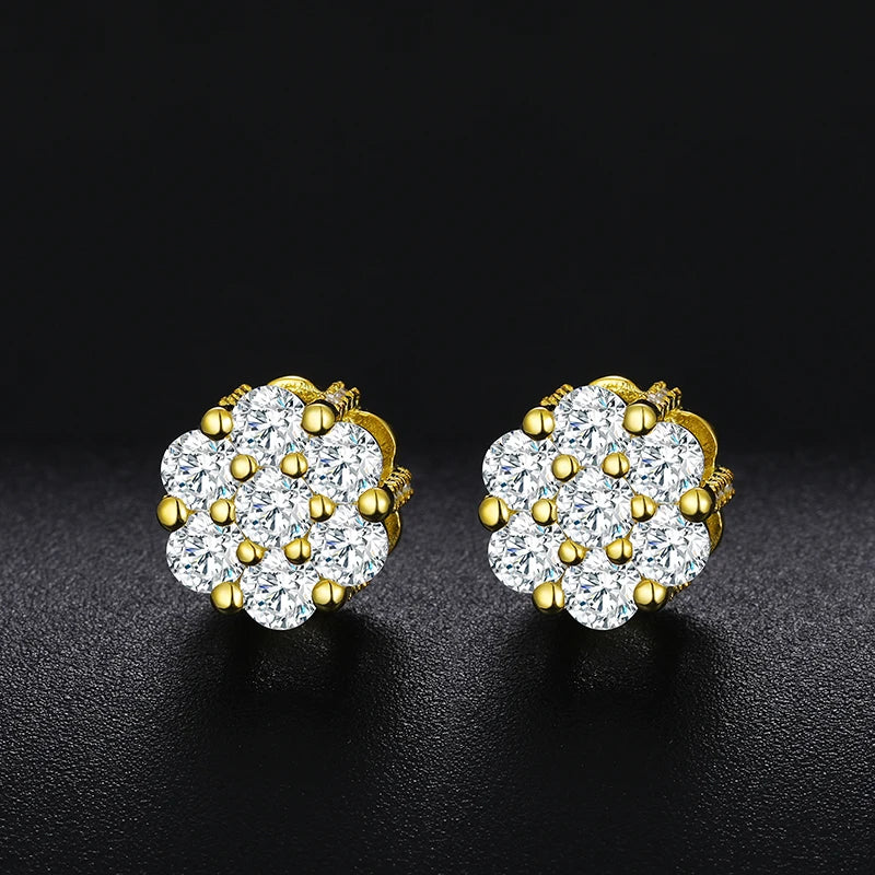 Dazzling cluster earrings featuring moissanite and diamonds in polished sterling silver.