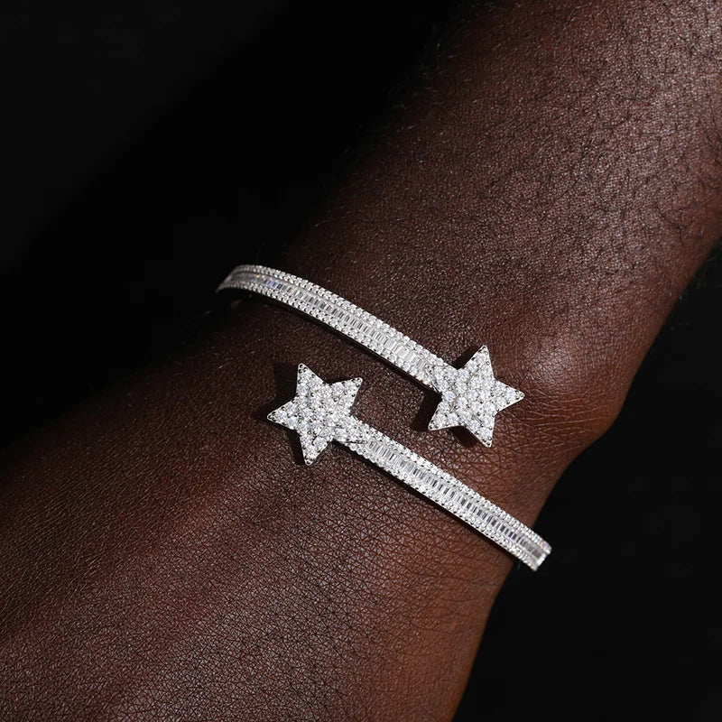 Statement star bangle, crafted with moissanite, diamonds, sterling silver.