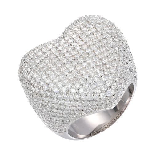 Sterling silver heart ring, pave set with sparkling moissanite.