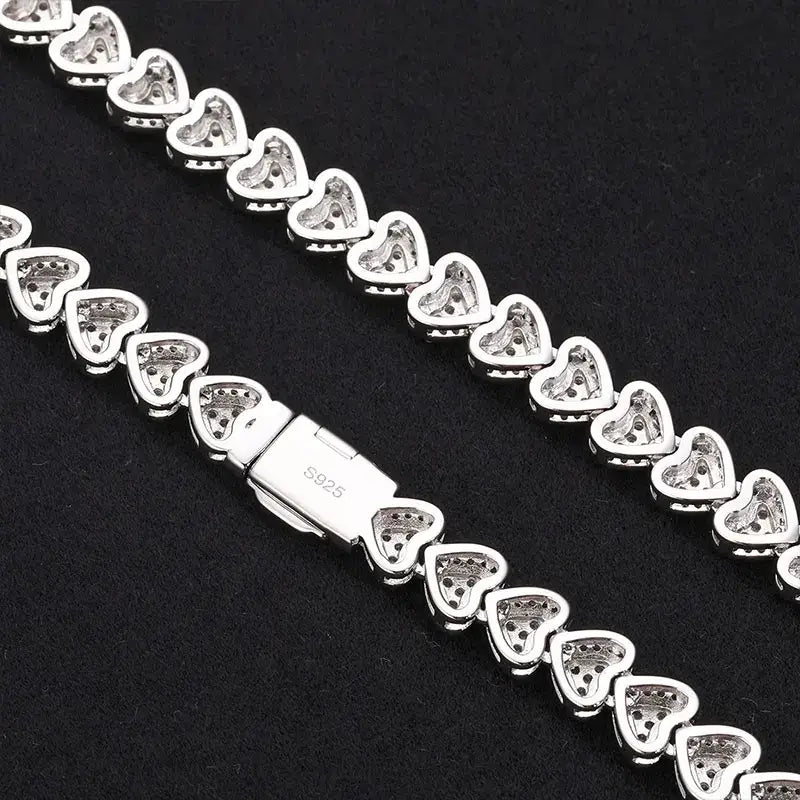 Heart chain, sterling silver, adorned with glittering moissanite diamonds. Perfect for adding shine.