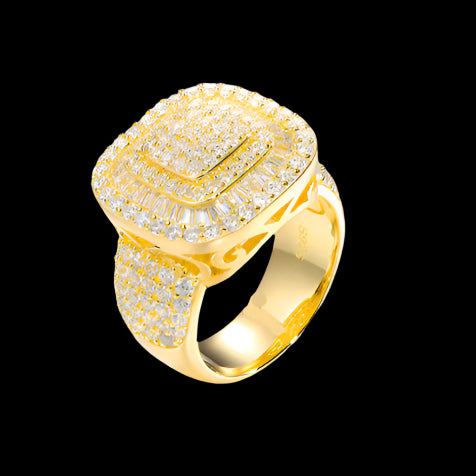 Lustrous moissanite ring in gold-plated sterling silver, a radiant symbol of commitment.