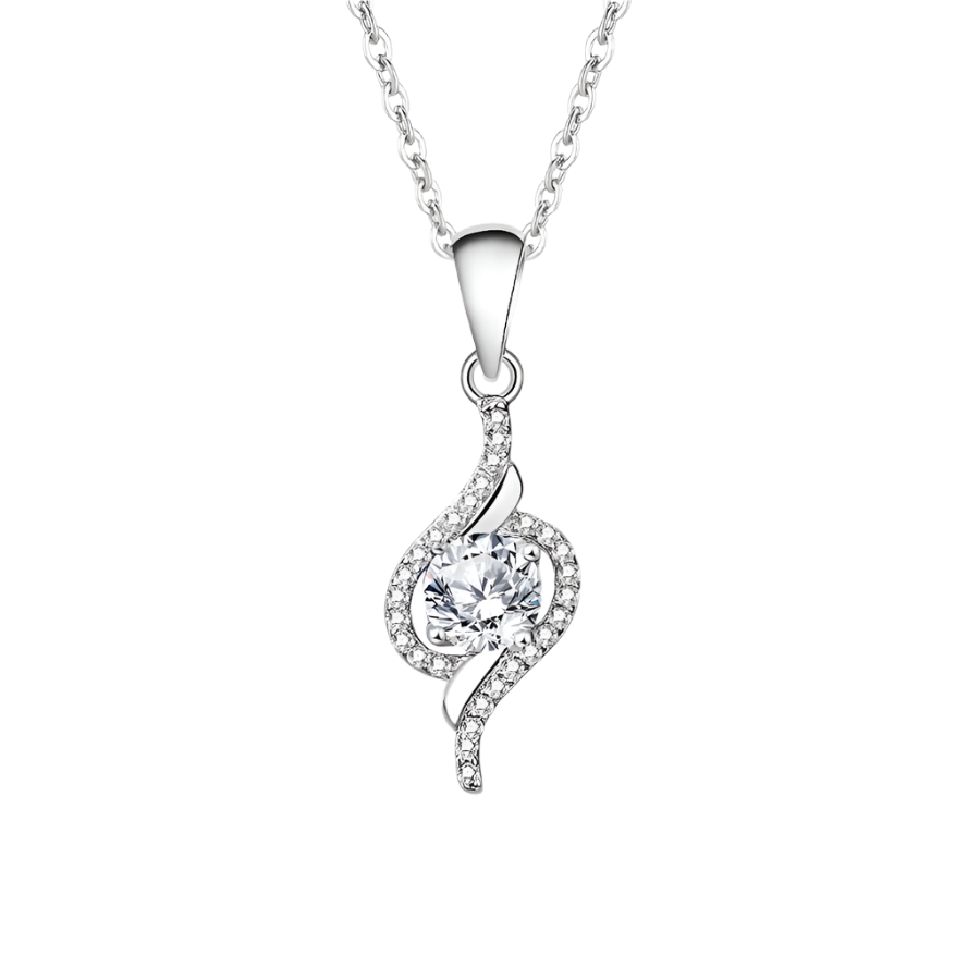 Sterling silver necklace with moissanite diamond pendant.