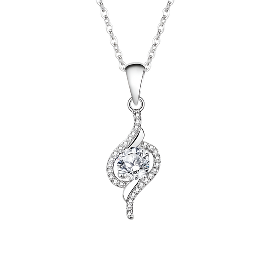 Sterling silver necklace with moissanite diamond pendant.