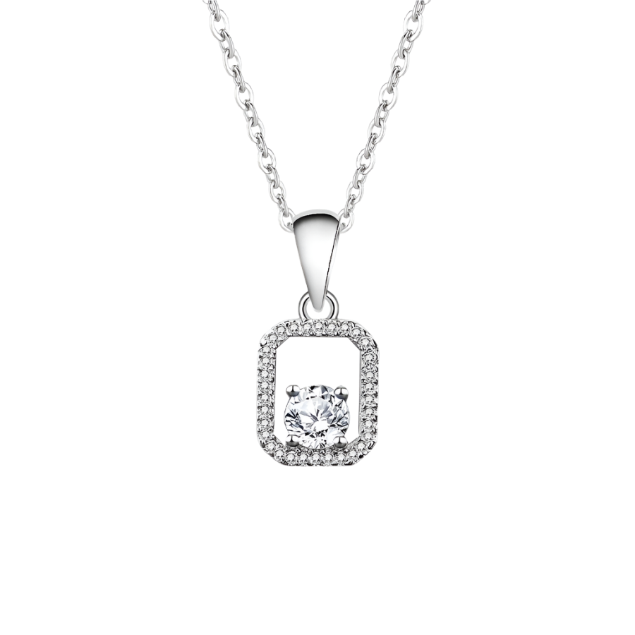 Sterling silver necklace with moissanite diamond pendant.