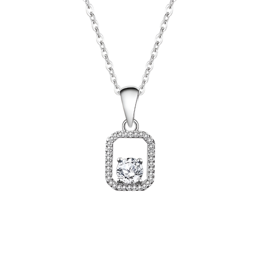 Sterling silver necklace with moissanite diamond pendant.