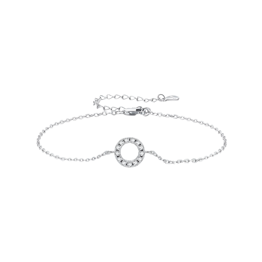 Sterling silver bracelet with moissanite diamond circle.