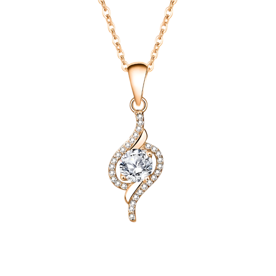 Moissanite rose gold diamond necklace, sterling silver setting.