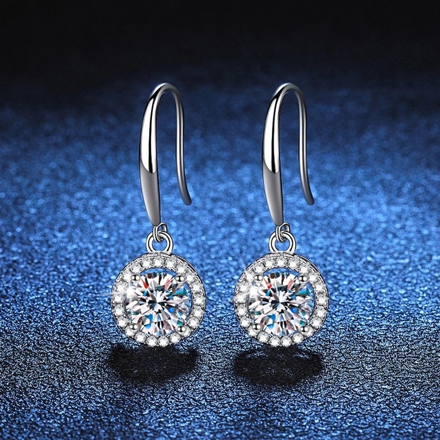 Halo stud earrings, moissanite center stone, diamond accents, 925 silver.