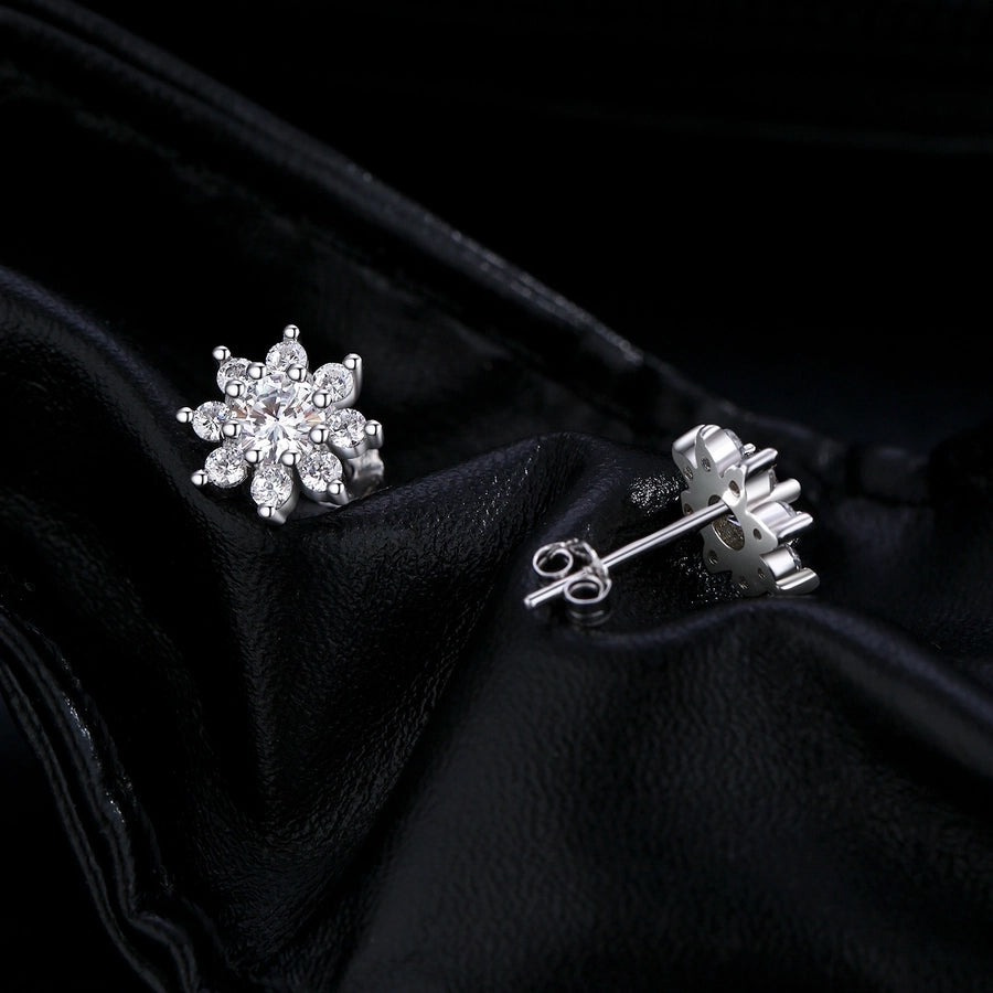 Elegant floral earrings, sterling silver with moissanite & diamonds.