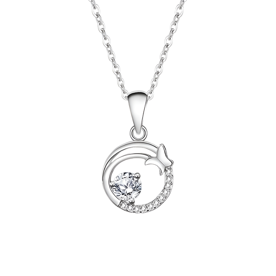 Sparkling moissanite necklace in sterling silver, elegant design.