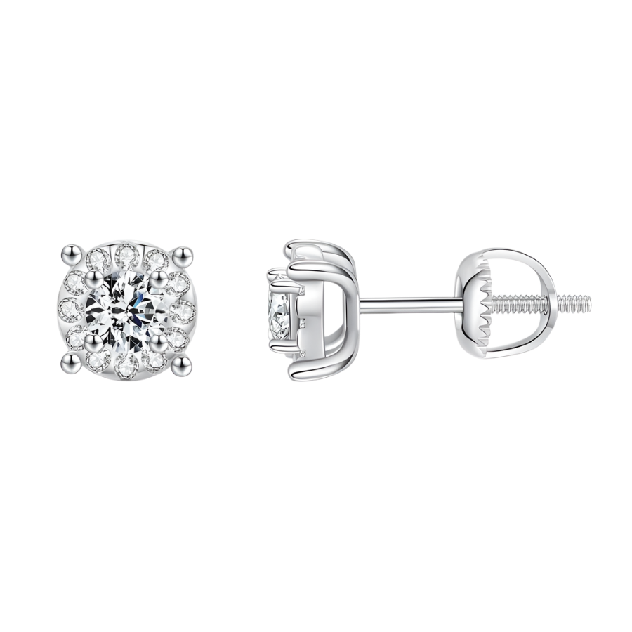 Sparkling moissanite & diamond earrings in sterling silver, elegant & timeless.