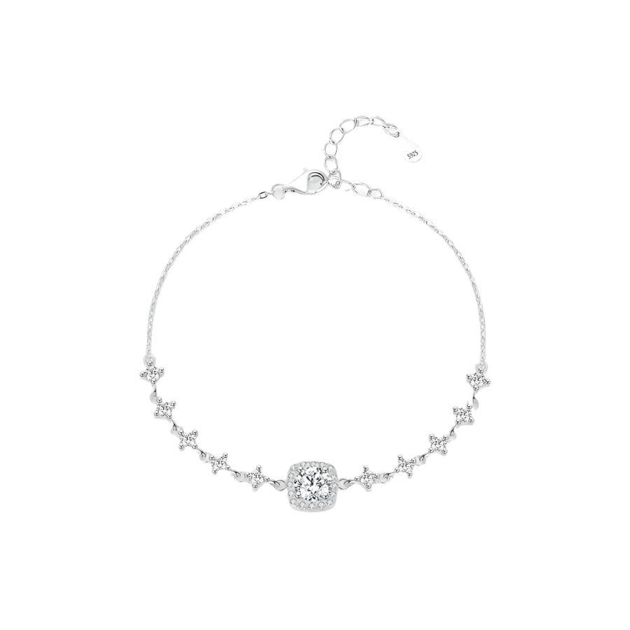 Sparkling moissanite and diamond bracelet in sterling silver, elegant and eye-catching.