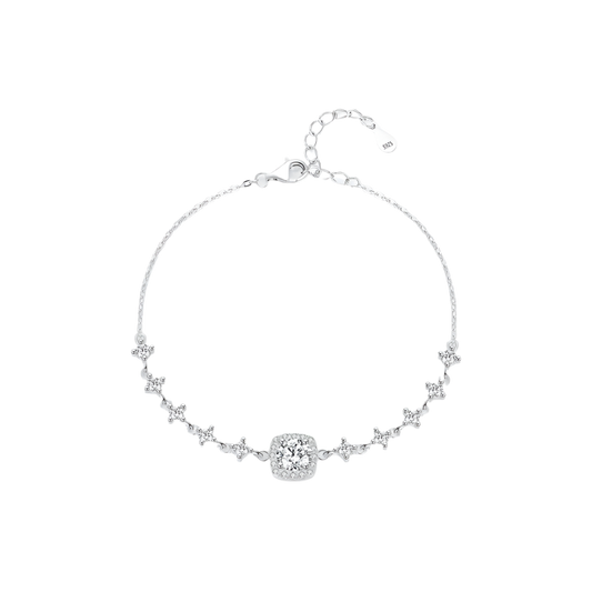 Sparkling moissanite and diamond bracelet in sterling silver, elegant and eye-catching.