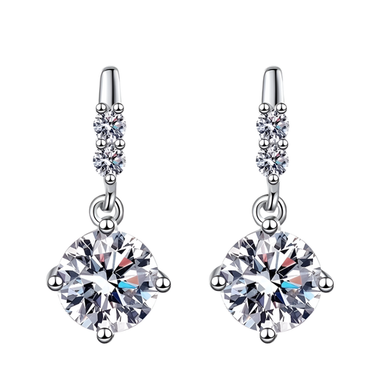 Sparkling moissanite & diamond earrings in sterling silver. Elegant & classic design.